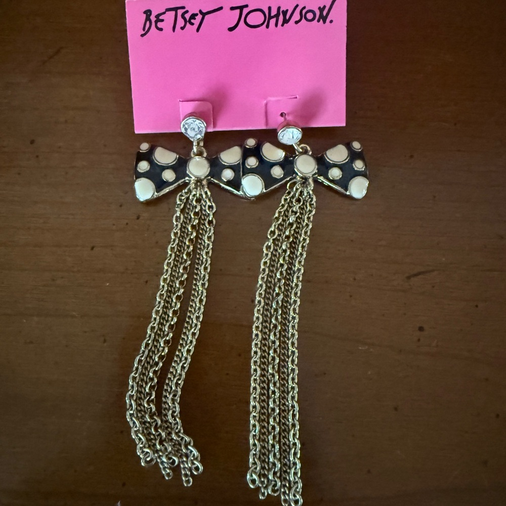 Betsey Johnson Gold and Black Bow Earrings
